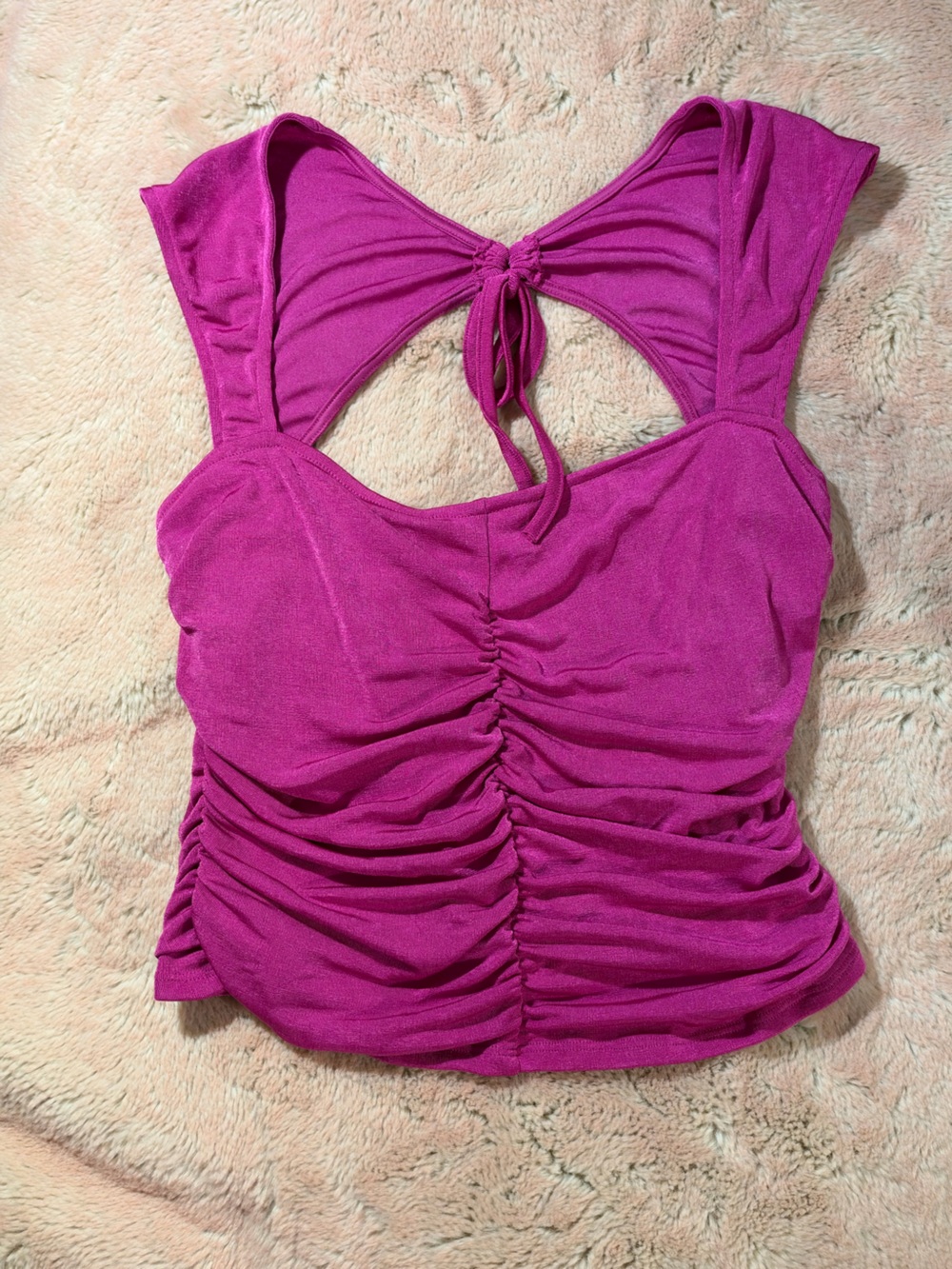 Lulu's Magenta Ruched Cutout Tank